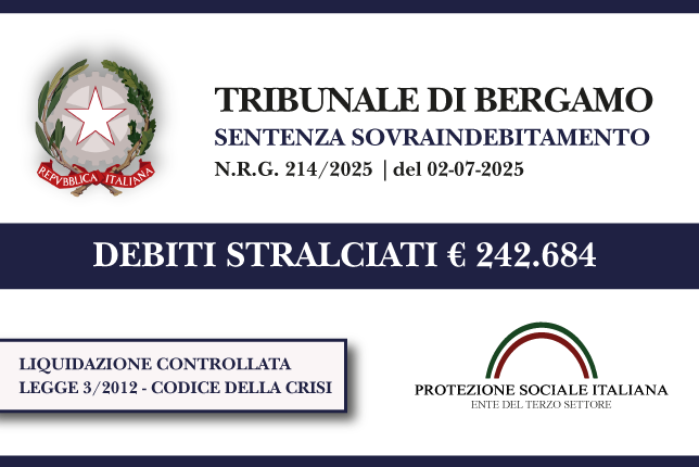 Geometra azzera € 242.684 di debiti con Agenzia delle Entrate, Banche e Finanziarie I Trib. Bergamo I Liquidazione controllata